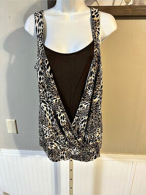 Animal Print Draped Tank Top in Black & Brown Like New